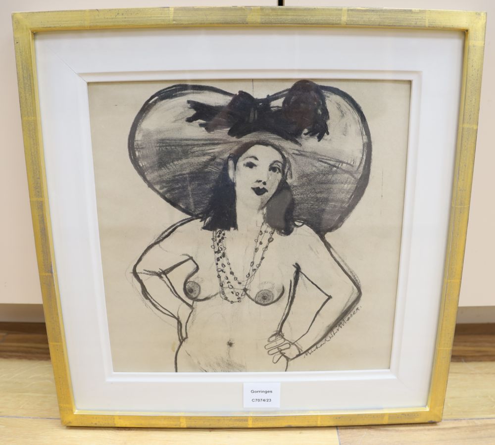 Michael Whittlesea (1938-), charcoal, The Large Hat, signed, 30 x 30cm